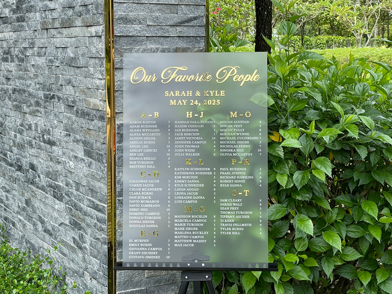 Alphabetical Seating Chart for Wedding