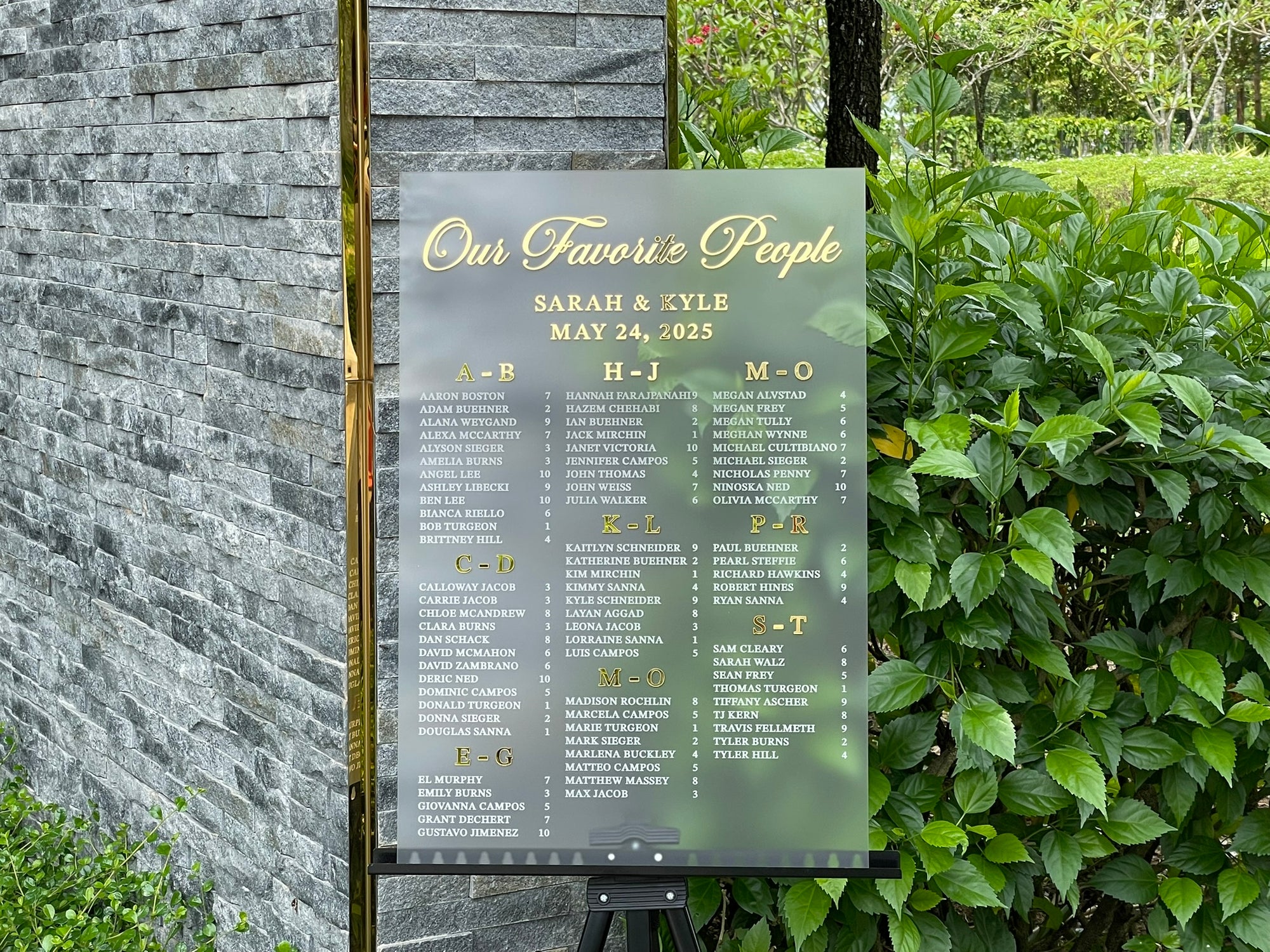 Alphabetical Seating Chart for Wedding